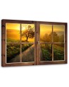 Window tree road sunset - Modern painting for living room | FEEBY