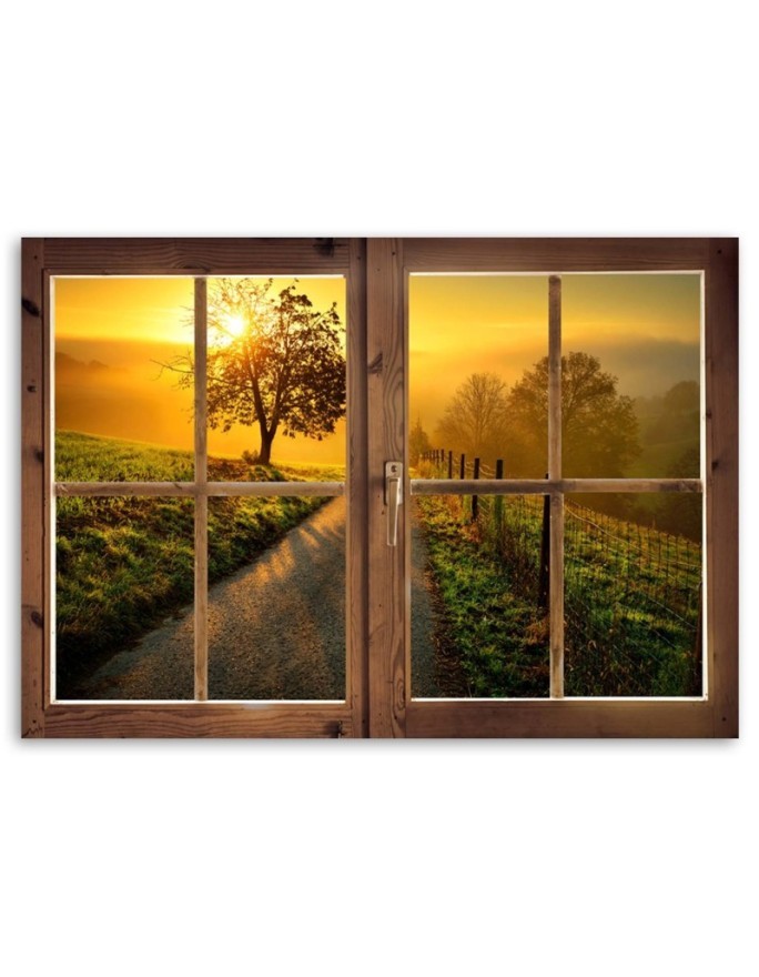Window tree road sunset - Modern painting for living room | FEEBY