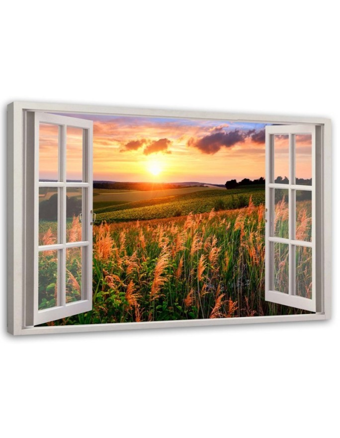 Window view of a field of flowers - Canvas prints for living room | FEEBY