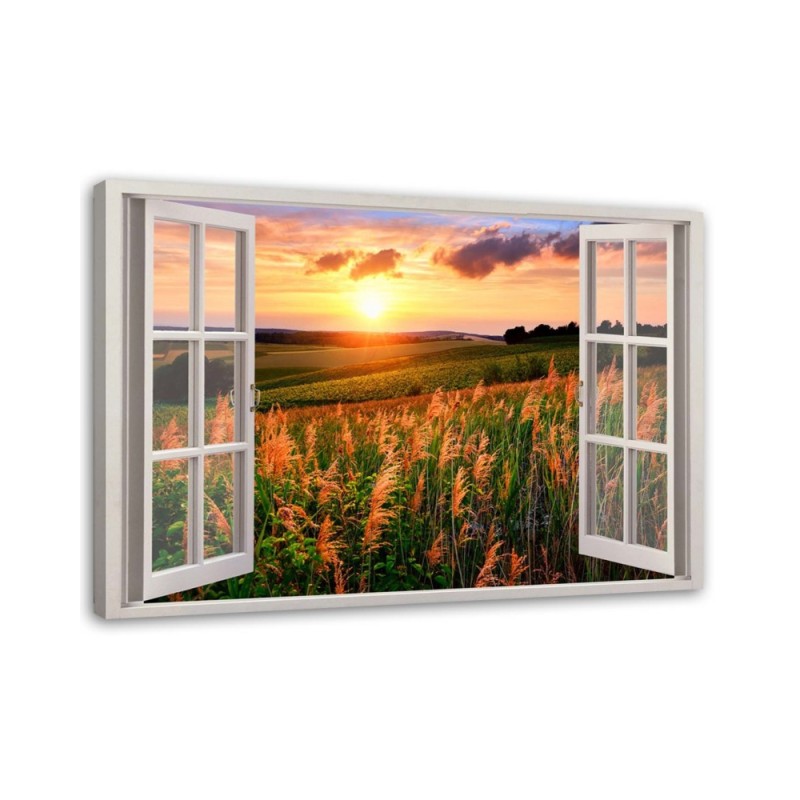 Window view of a field of flowers - Canvas prints for living room | FEEBY