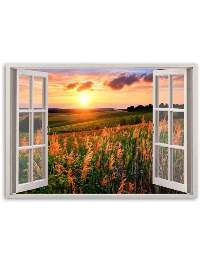Window view of a field of flowers - Canvas prints for living room | FEEBY