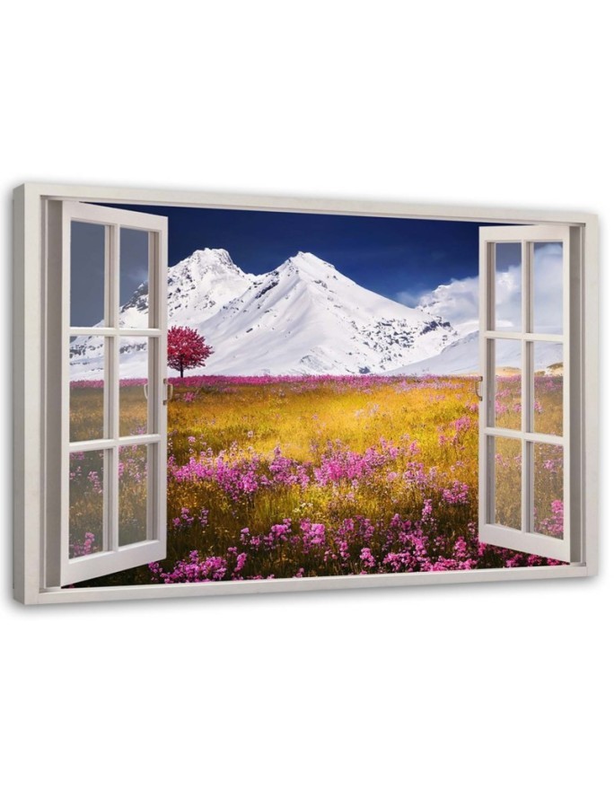 Canvas painting - Window snow-covered mountains landscape | FEEBY