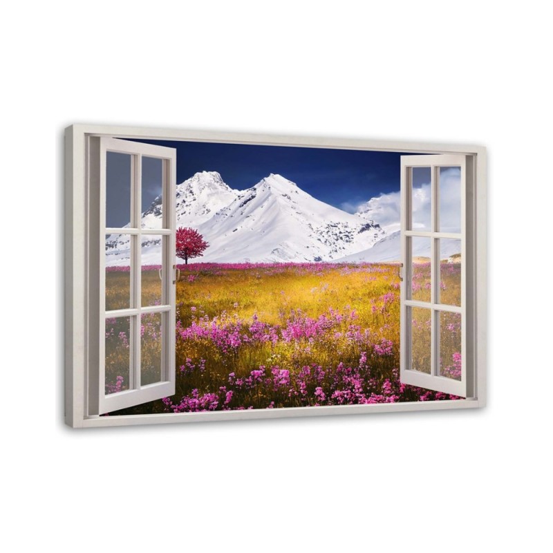 Canvas painting - Window snow-covered mountains landscape | FEEBY
