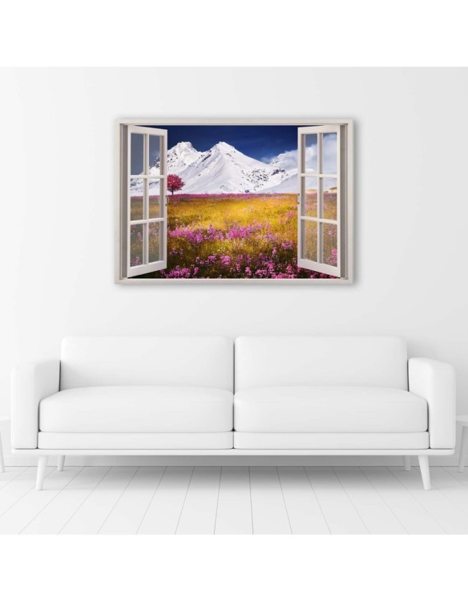 Canvas painting - Window snow-covered mountains landscape | FEEBY