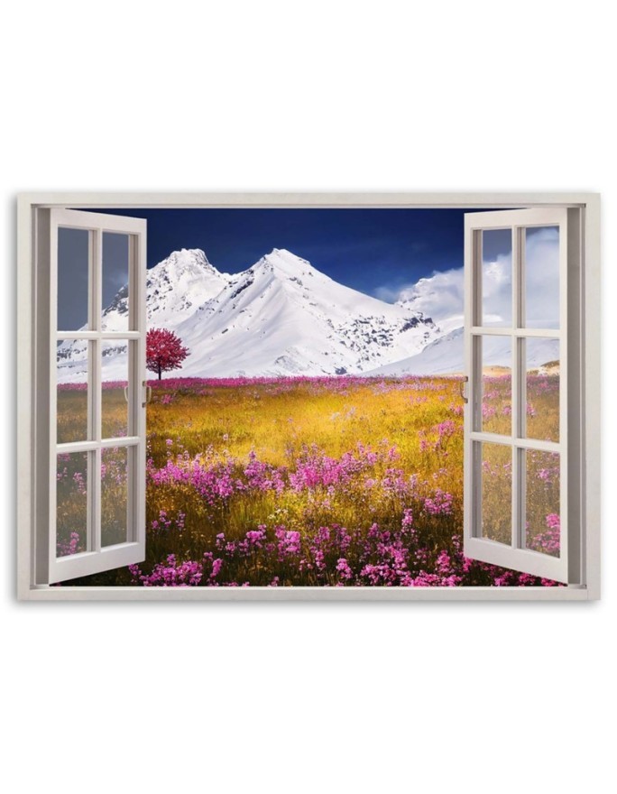 Canvas painting - Window snow-covered mountains landscape | FEEBY