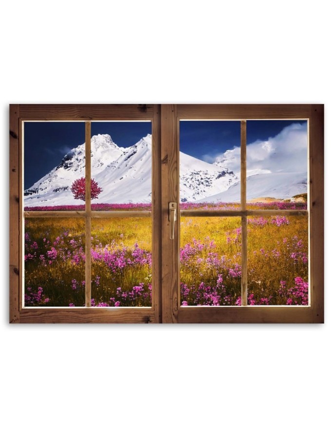 Canvas prints for bedroom modern - Window view of snowy mountains landscape | FEEBY