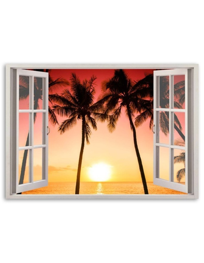 Canvas print modern - Window sun and palm trees | FEEBY
