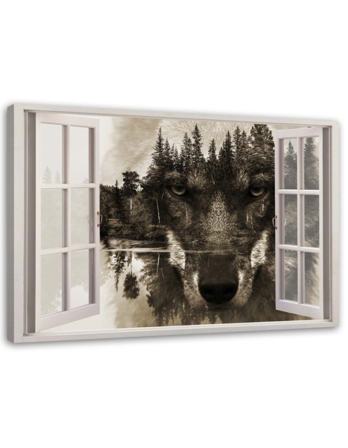 Canvas print Wolf in a window