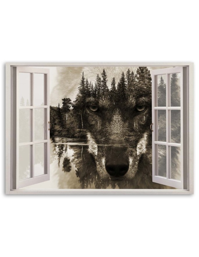 Modern Canvas painting for bedroom - Wolf window in the forest | FEEBY