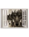 Modern Canvas painting for bedroom - Wolf window in the forest | FEEBY