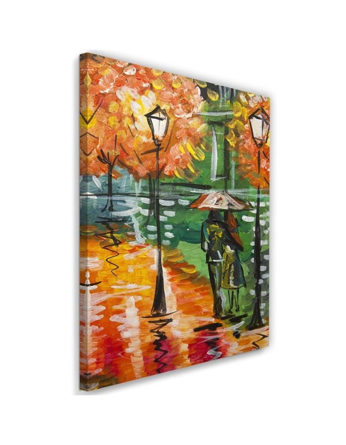Canvas prints for living room - Rainy autumn on a road with lanterns | FEEBY