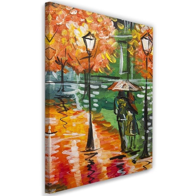 Canvas prints for living room - Rainy autumn on a road with lanterns | FEEBY