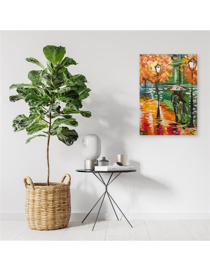 Canvas prints for living room - Rainy autumn on a road with lanterns | FEEBY