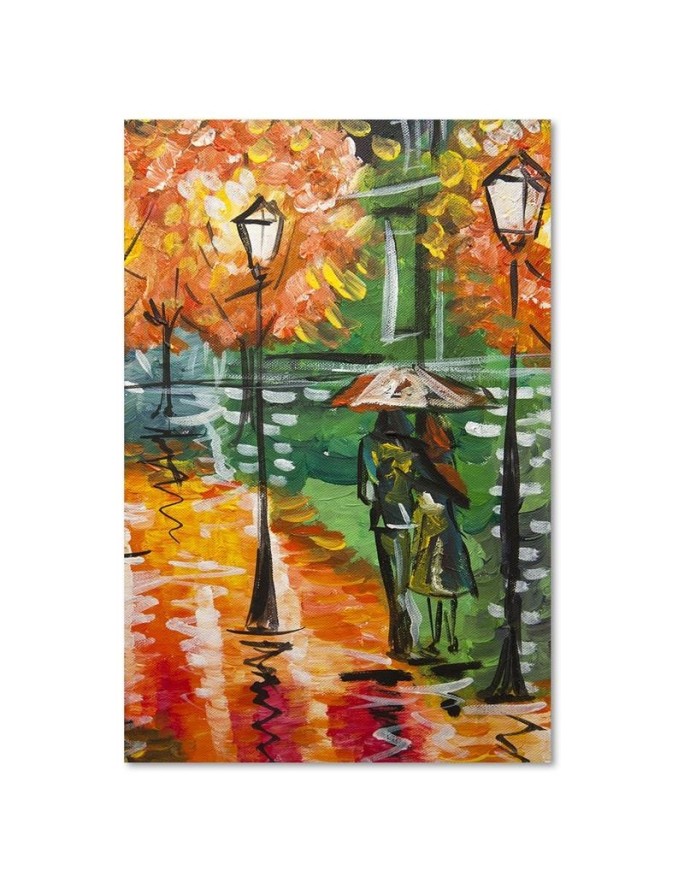 Canvas prints for living room - Rainy autumn on a road with lanterns | FEEBY