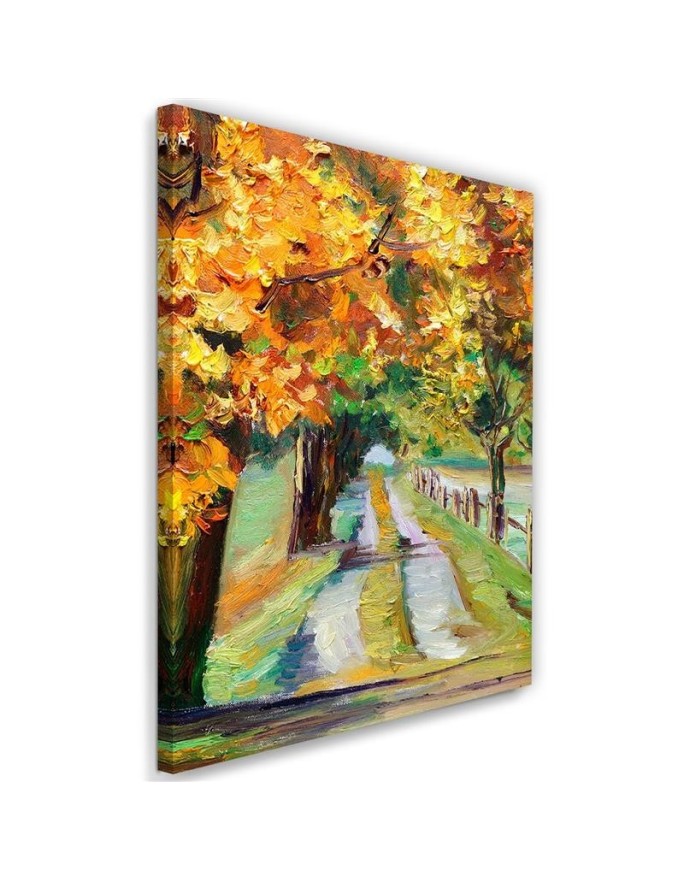 Autumn road as hand-painted - Canvas prints for living room | FEEBY