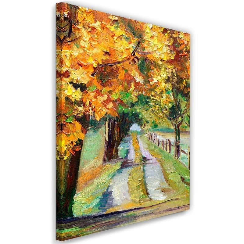 Autumn road as hand-painted - Canvas prints for living room | FEEBY