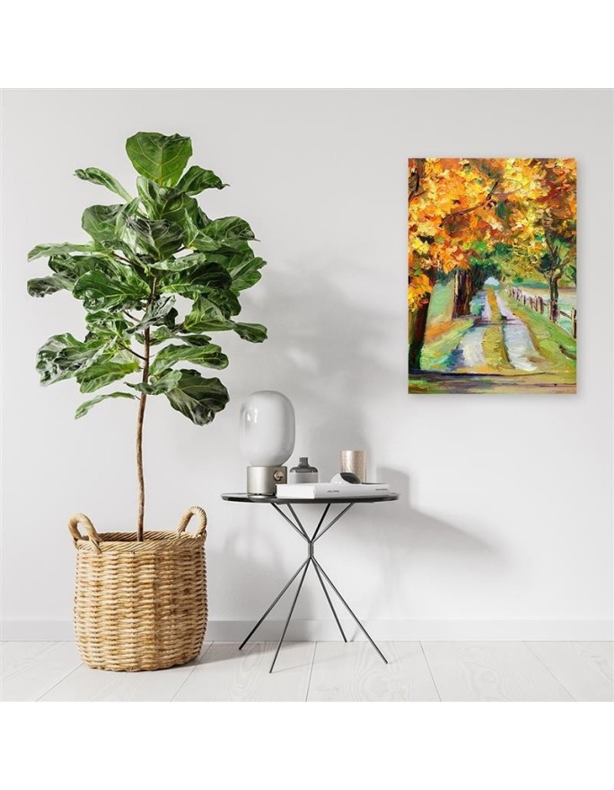 Autumn road as hand-painted - Canvas prints for living room | FEEBY