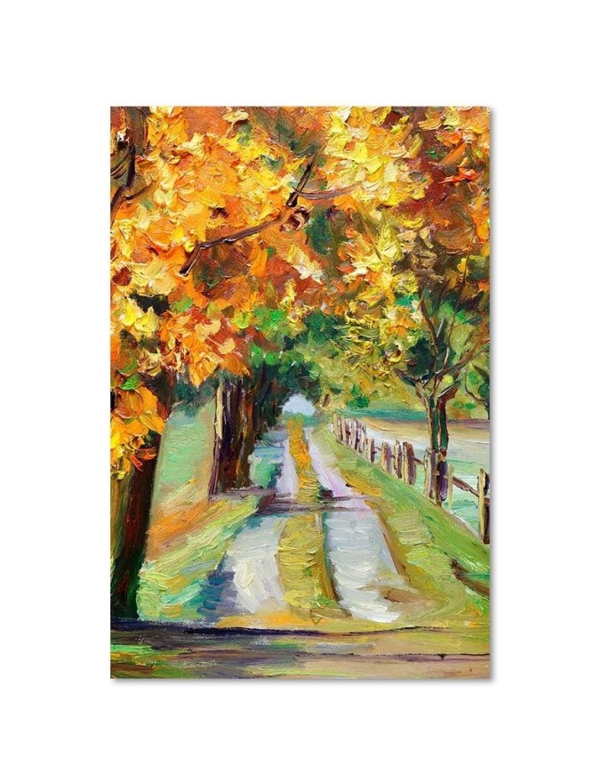 Autumn road as hand-painted - Canvas prints for living room | FEEBY