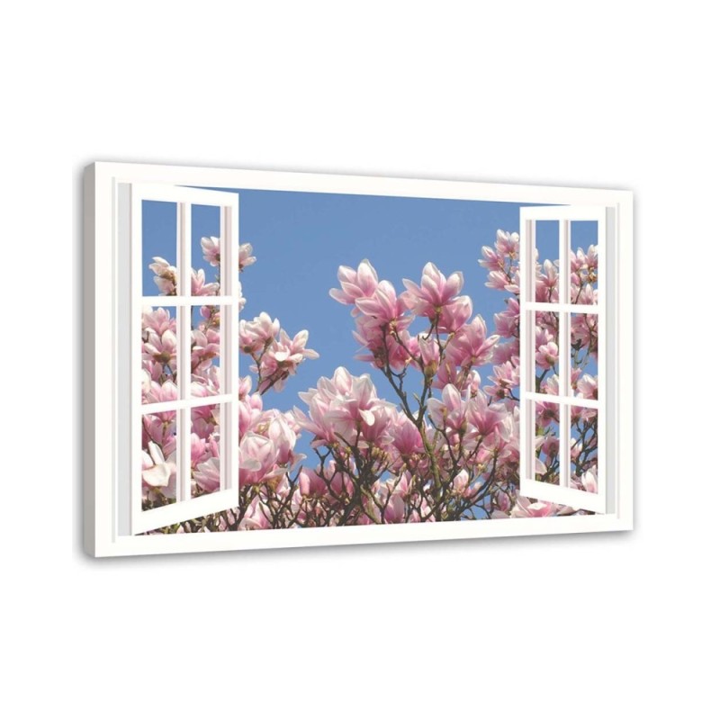 View from the window blooming magnolia - Canvas prints for the living room | FEEBY