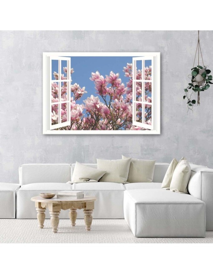 View from the window blooming magnolia - Canvas prints for the living room | FEEBY
