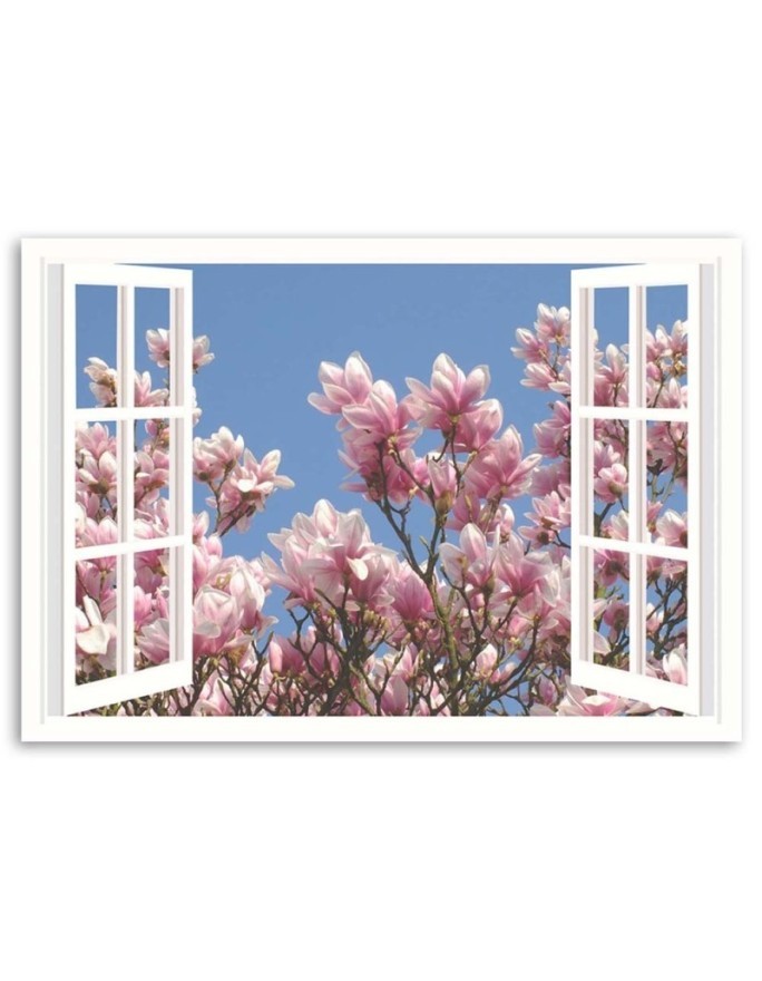 View from the window blooming magnolia - Canvas prints for the living room | FEEBY