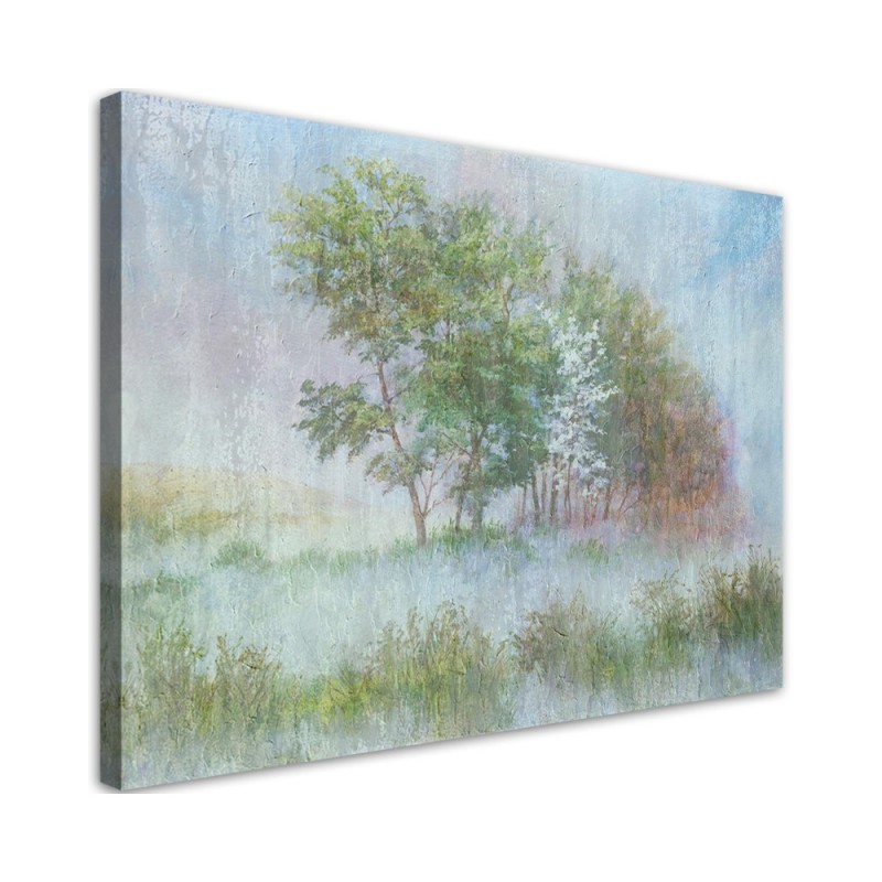 Canvas painting for living room - Trees on a misty meadow | FEEBY