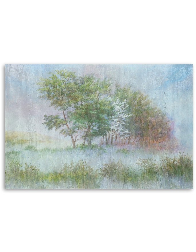 Canvas painting for living room - Trees on a misty meadow | FEEBY
