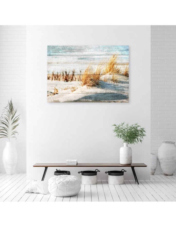 Beach dunes on wood - Canvas prints for living room | FEEBY