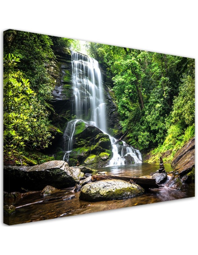 Modern Canvas painting for bedroom - Waterfall in a green forest | FEEBY