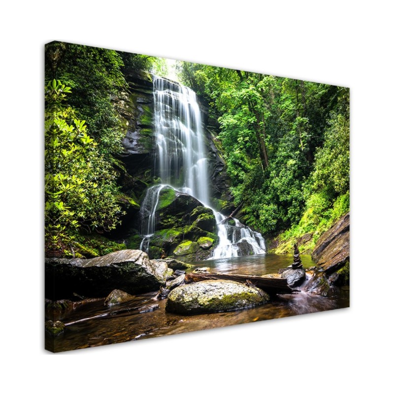 Modern Canvas painting for bedroom - Waterfall in a green forest | FEEBY