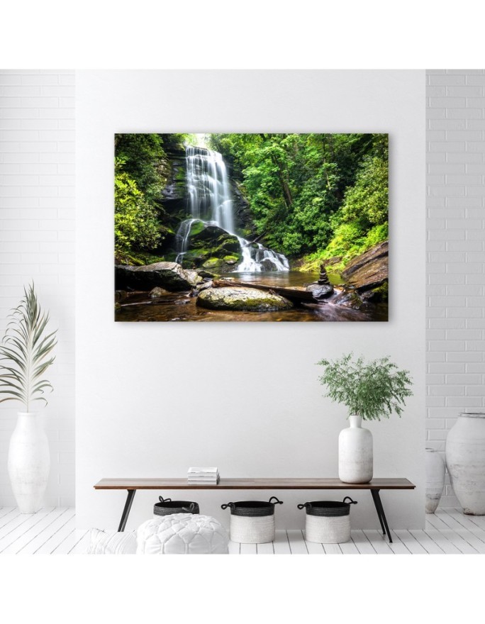 Modern Canvas painting for bedroom - Waterfall in a green forest | FEEBY