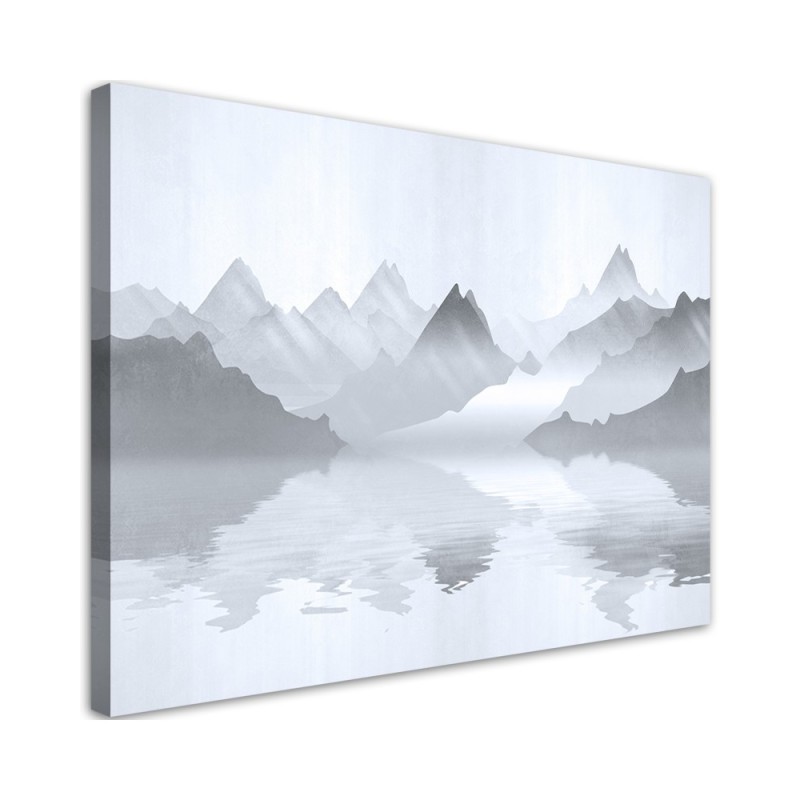 Canvas print - Mountains over the lake abstract | FEEBY