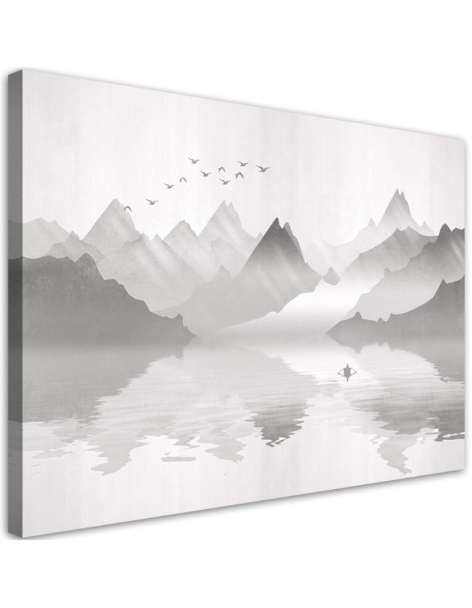 Modern Canvas painting for living room - Mountains on the lake abstract | FEEBY