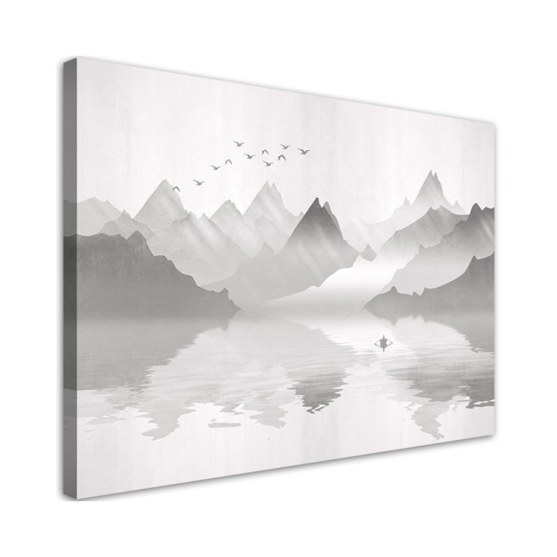 Modern Canvas painting for living room - Mountains on the lake abstract | FEEBY