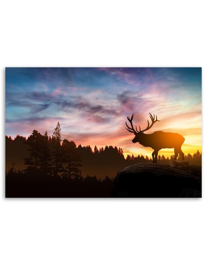 Canvas painting for living room - Deer at sunset | FEEBY