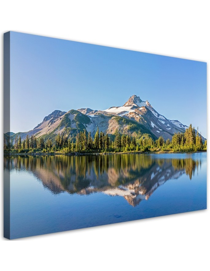 Forest Mountains Lake landscape - Modern Canvas painting for bedroom | FEEBY