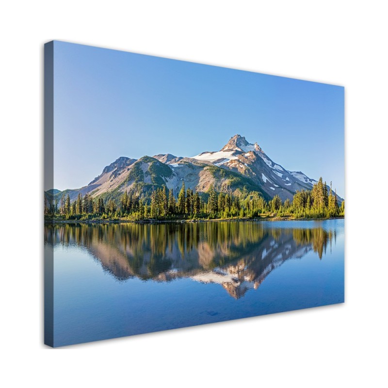 Forest Mountains Lake landscape - Modern Canvas painting for bedroom | FEEBY