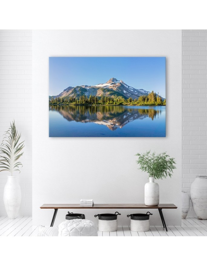 Forest Mountains Lake landscape - Modern Canvas painting for bedroom | FEEBY
