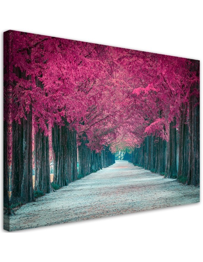 Avenue of pink trees - Modern Canvas painting for living room | FEEBY