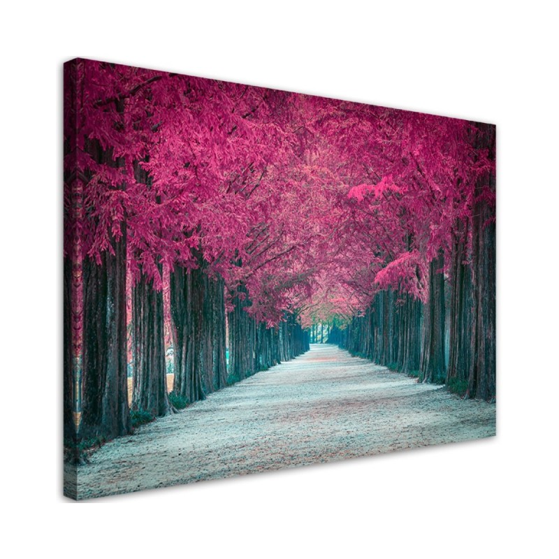 Avenue of pink trees - Modern Canvas painting for living room | FEEBY