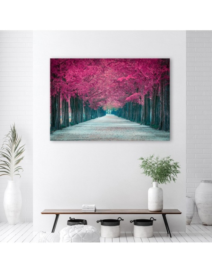 Avenue of pink trees - Modern Canvas painting for living room | FEEBY