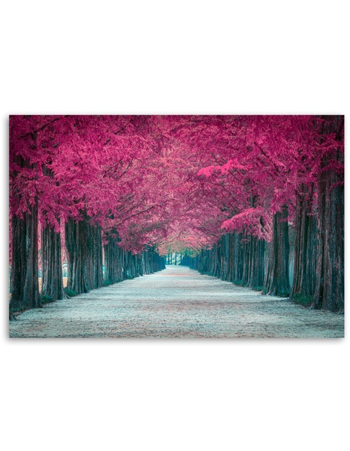 Avenue of pink trees - Modern Canvas painting for living room | FEEBY