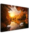 Canvas painting - Swan on a pond autumn | FEEBY