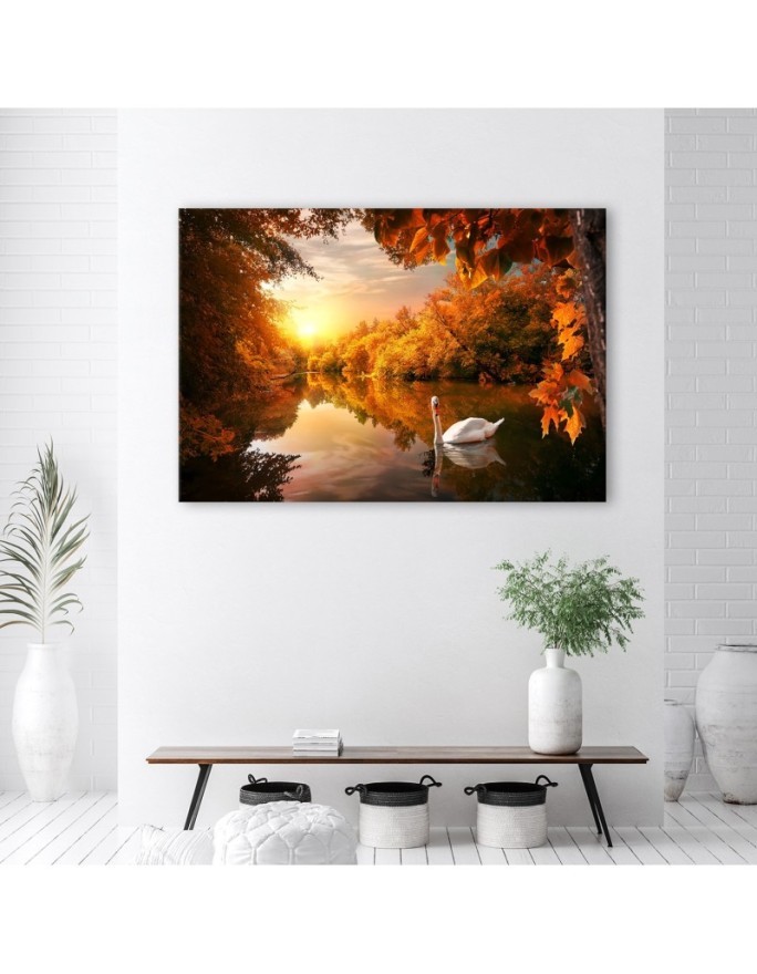Canvas painting - Swan on a pond autumn | FEEBY