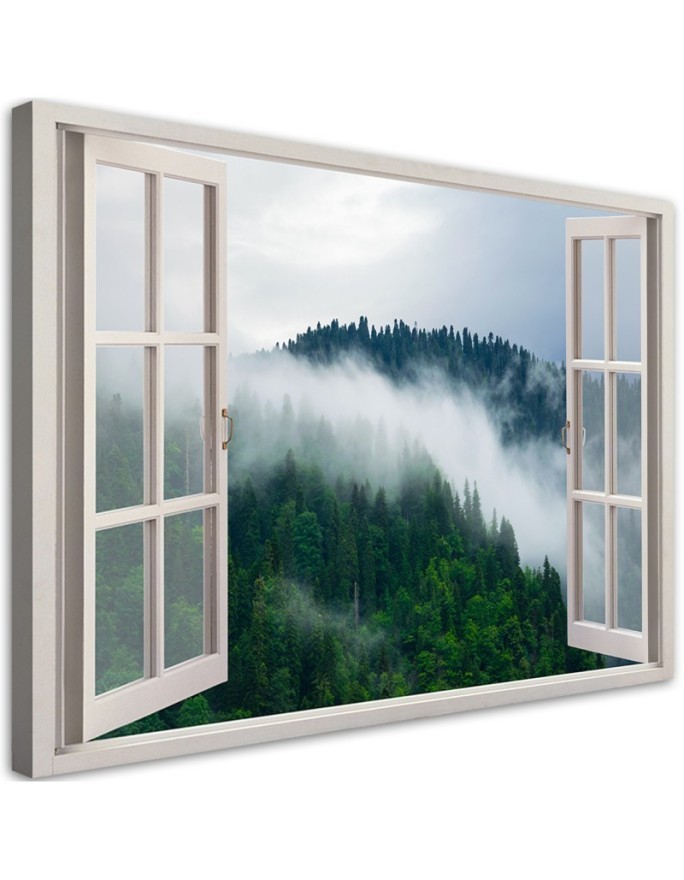 Canvas print - Forest in the mist view from the window | FEEBY