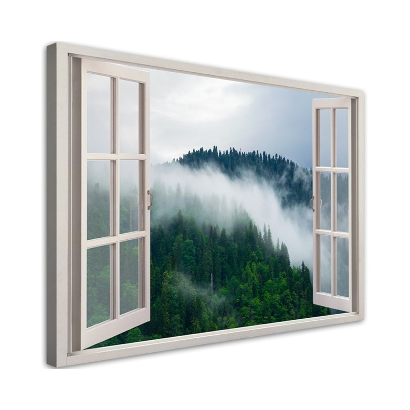 Canvas print - Forest in the mist view from the window | FEEBY