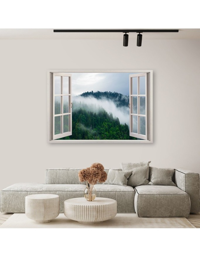 Canvas print - Forest in the mist view from the window | FEEBY