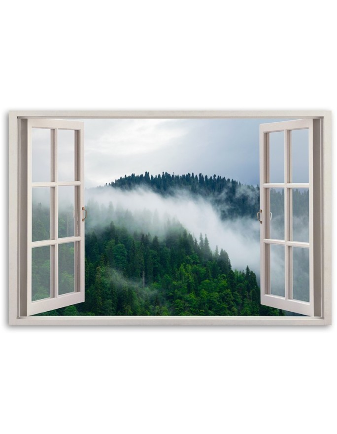 Canvas print - Forest in the mist view from the window | FEEBY