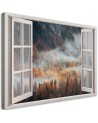 Canvas print - Window autumn mist in the mountains | FEEBY
