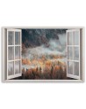 Canvas print - Window autumn mist in the mountains | FEEBY